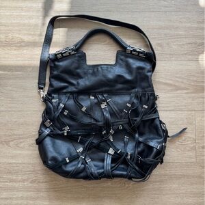 Foley + Corinna Black Shoulder Bag with Silver Accents